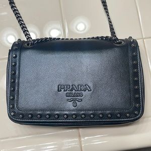 Prada crossbody Glace Glacé Calf Black (Nero) Pattina Studded bag